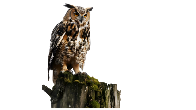 Owl sitting on a tree isolated on a transparent background, PNG 