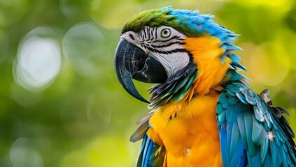 Fototapeta premium Macaw Parrot Close-up with Blue, Yellow, and Green Feathers Looking Left