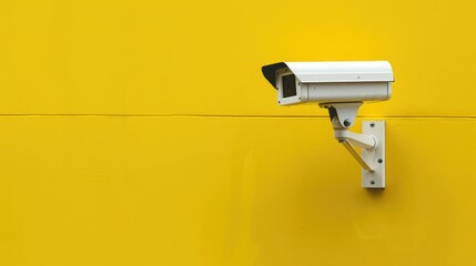 Contemporary security camera on yellow background with text area