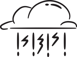 Illustration of a hand-drawn thunder rain cloud icon