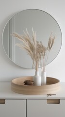 Naklejka premium A modern kitchen sink with a chrome faucet and a vase of greenery on the countertop