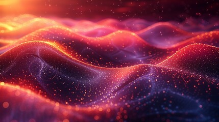Fototapeta premium Abstract illustration depicting the flow of quantum electrons, merging scientific technology with artistic aesthetics, showcasing dynamic waves and particles in vibrant, electrifying hues.