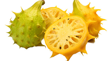 a close up of a fruit on a white background