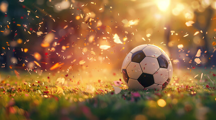 Fototapeta premium Sunset Soccer Celebration