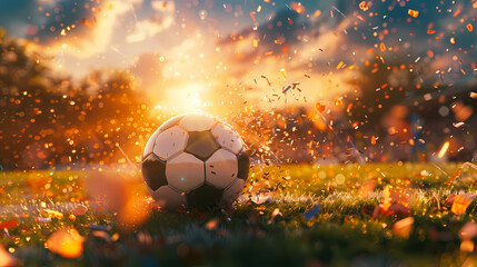 Fototapeta premium Sunset Soccer Celebration