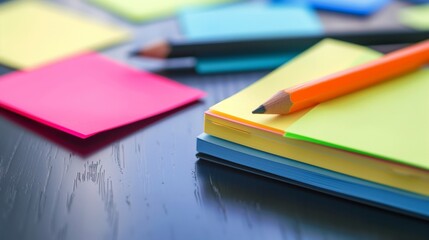 カラフルな付箋と鉛筆
