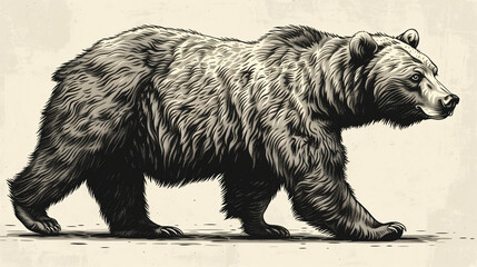 Grizzly bear Brown bear illustration, historic drawing, engraving, ink, line art, vector, 4K, 16:9