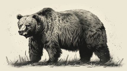 Grizzly bear Brown bear illustration, historic drawing, engraving, ink, line art, vector, 4K, 16:9