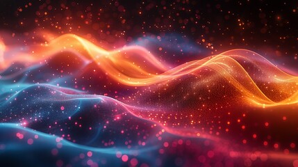 Fototapeta premium Vibrant abstract illustration of quantum electrons, merging with elements of scientific technology, highlighting the intricate patterns and dynamic movement of this fascinating field. Illustration,