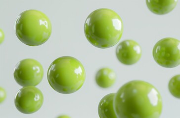 Floating green balls against white wall