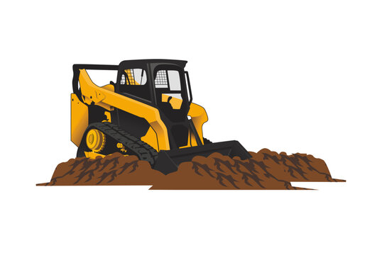 yellow and black skid steer digging in dirt clip art preview