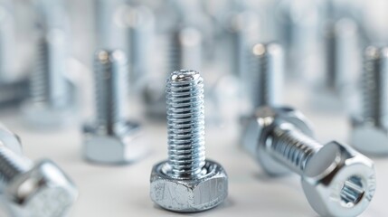 Silver screws displayed on white surface