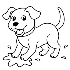 Happy puppy splashing in a puddle