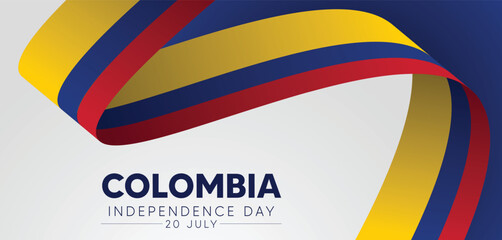 Colombia Independence Day 20 July flag ribbon vector poster