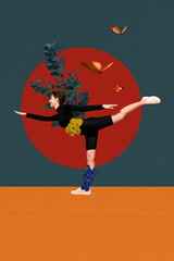 Trend artwork composite sketch photo collage of attractive young lady dance carefree headless...