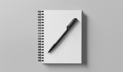 Pen and paper, spiral notebook with a blank white page, photography, minimalist