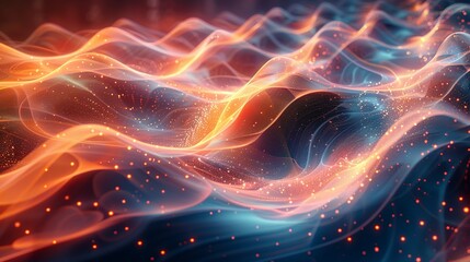Obraz premium Intricate abstract artwork showcasing the flow of quantum electrons, merging scientific technology with artistic design to create a visually stunning and dynamic image. Illustration, Minimalism,