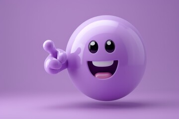 Fototapeta premium 3D illustration of a happy purple emoji with white gloves pointing forward