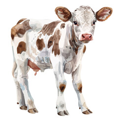 Watercolor vector of a calf (baby cow), isolated on a white background, design art, drawing clipart, Illustration painting, Graphic logo, calf vector 