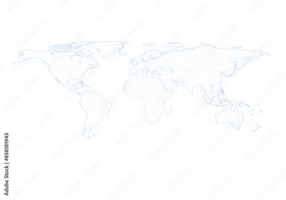 Poster Dotted world map on a white background, concept of global connectivity. 3D Rendering