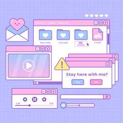 cute set of i miss you theme interface template vector design