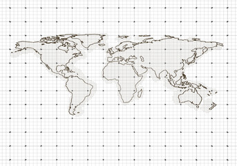 A dot grid world map with a transparent grid background, representing a global concept, clean design. 3D Rendering © Who is Danny