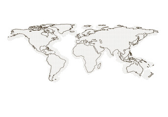 A dotted world map isolated on a white background depicting global connectivity or geographic concept. 3D Rendering © Who is Danny