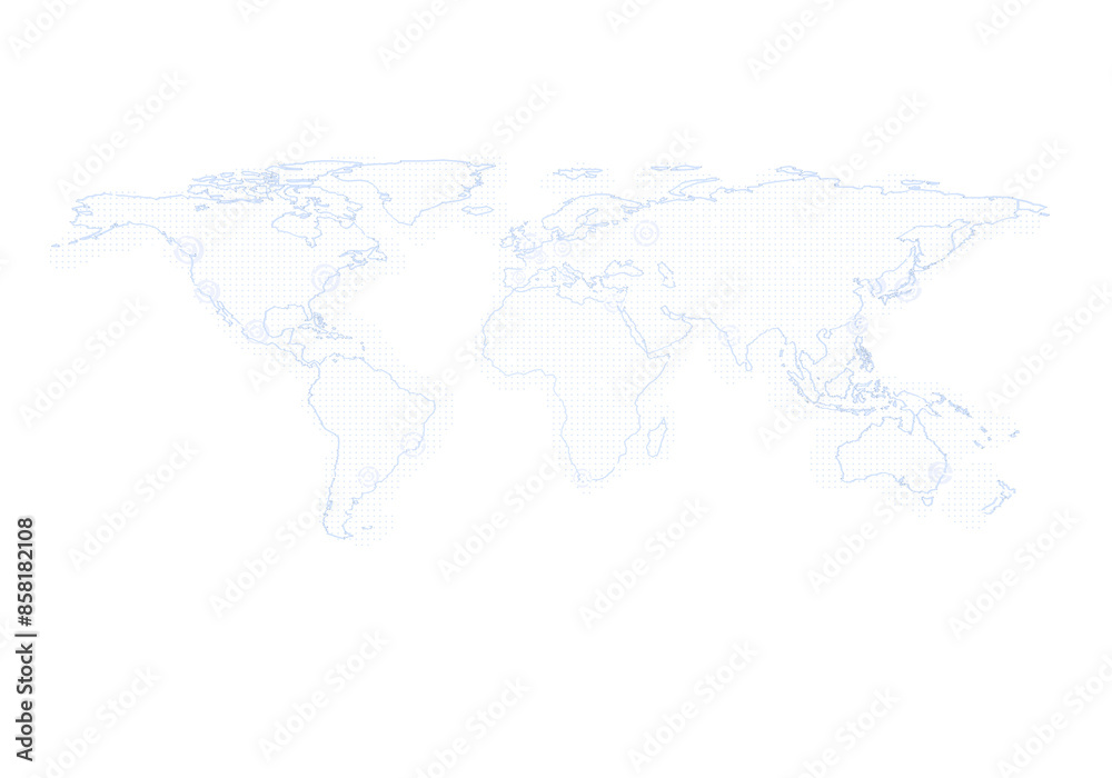 Poster A dotted world map on a white background, representing the concept of global connectivity in a minimalist design. 3D Rendering
