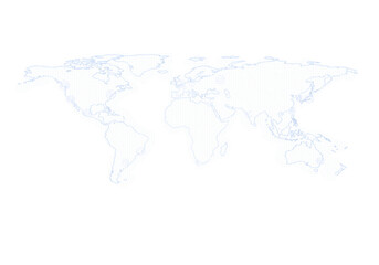 A dotted world map on a white background, representing the concept of global connectivity in a minimalist design. 3D Rendering