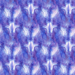 Seamless tie-dye pattern of indigo color on white silk. Hand painting fabrics - nodular batik.