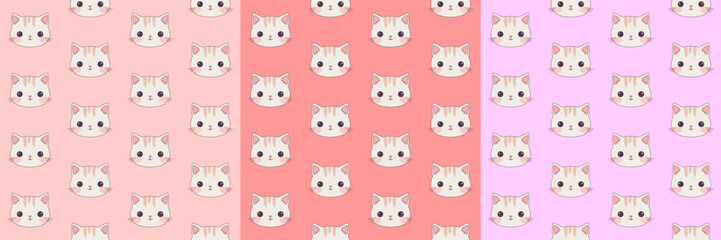 Fototapeta premium Kawaii patterns for cat day. Cute cat faces pattern. Cat seamless pattern. 