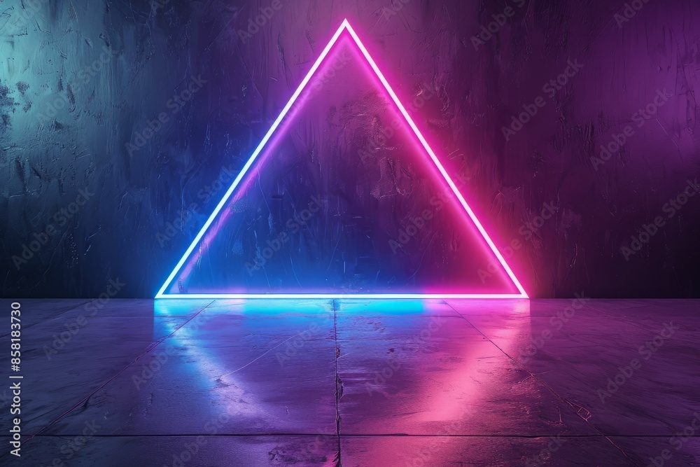 Wall mural Neon Triangle Light on Dark Wall.