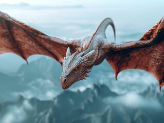 Dragon Soaring Above Mountains.