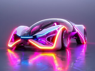 Futuristic Electric Car with Neon Lights.
