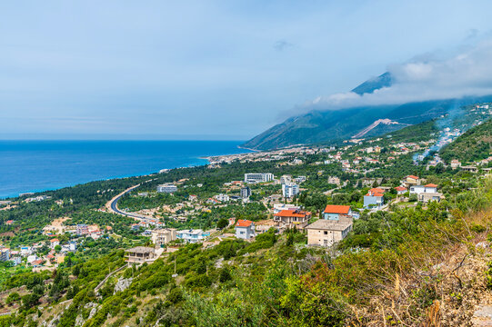 A view over the settlement of Dhermi and the Llogara National Park, Albania in summertime
