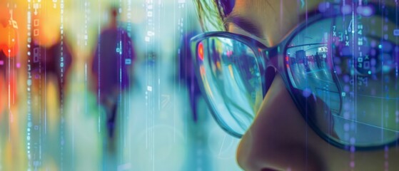 A screen displays code and data, emphasizing the role of technology in communication and information management.