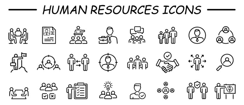 Set of icons related team, teamwork, co-workers, cooperation. Linear busines simple symbol collection. vector illustration.