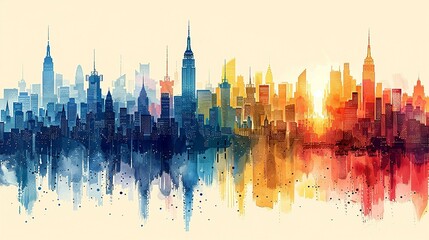 Fototapeta premium A modern, abstract illustration of city buildings and skyscrapers in bold, contrasting colors, ideal for urban and contemporary design projects. Illustration, Minimalism,