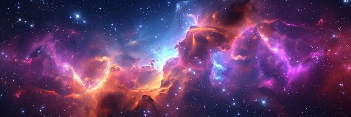 Naklejka premium Cosmic Nebula with Vivid Colors and Sparkling Stars