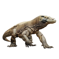 Obraz premium A highly detailed image of a Komodo dragon, showcasing its natural features and powerful stance, isolated on a white background.