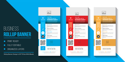 Corporate Rollup Banner Template | Advertisement, Pull-Up Layout |  Business Flyer, And Display Banner | Editable Organized Layered Layout	