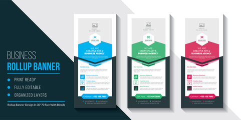 Corporate Rollup Banner Template | Advertisement, Pull-Up Layout |  Business Flyer, And Display Banner | Editable Organized Layered Layout	