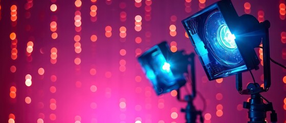 Shiny, studio light colorful space-themed illustration with bright, blurred lights and circular shapes, showcasing advanced technology and digital data aesthetics.