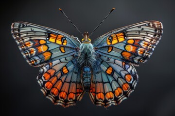 Fototapeta premium Close-Up of a Vibrant Butterfly with Blue and Orange Patterns