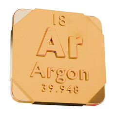 3D Golden Icon - Argon (Ar) Element from Periodic Table