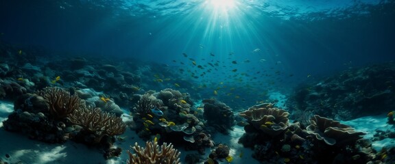 Naklejka premium Underwater photograph sunlight filtering through the surface vib