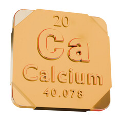 3D Golden Icon - Calcium (Ca) Element from Periodic Table