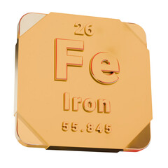 3D Golden Icon - Iron (Fe) Element from Periodic Table
