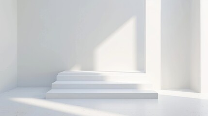 Obraz premium White Minimalist Studio with Three Steps and Sunlight