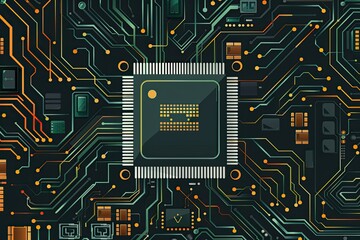 Vibrant Circuit Board with Neon Lights and Advanced Components